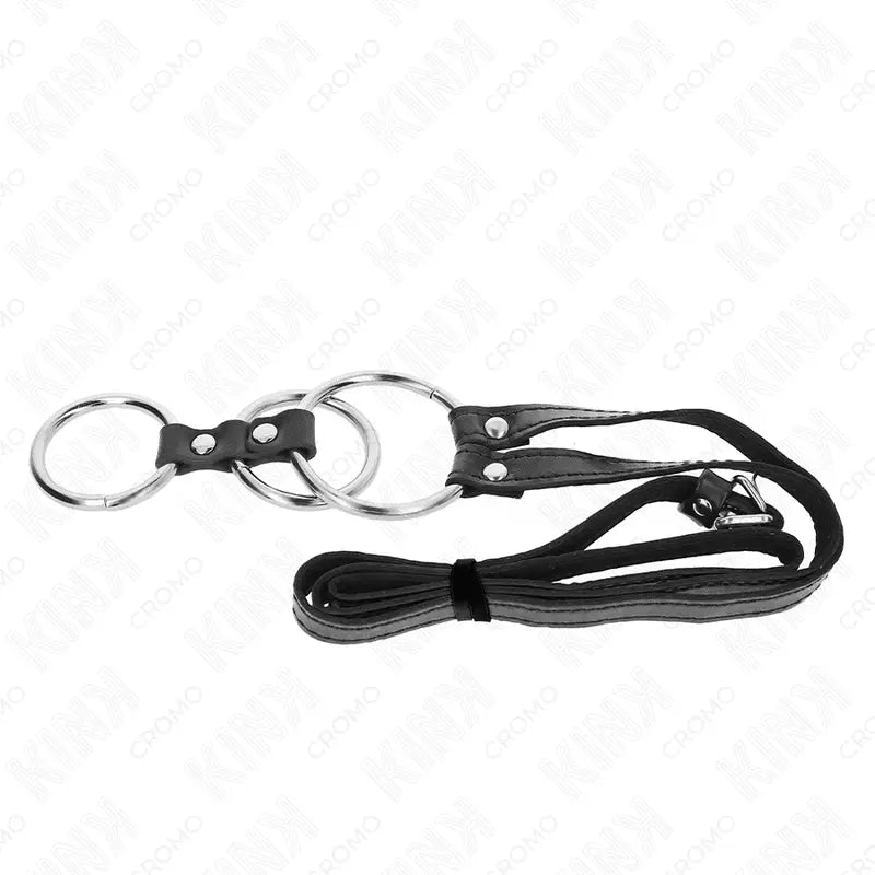 KINK - ANEL DE PÊNIS TRIPLO DE METAL 3,8 CM A 5 CM COM CINTO DE COURO 112 CM - Sexshoptuga 