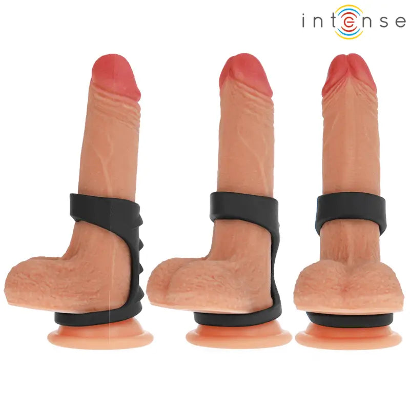 INTENSE - THEO ANEL DE SILICONE DUPLO PARA PÊNIS MODELO 3 PRETO - Sexshoptuga 