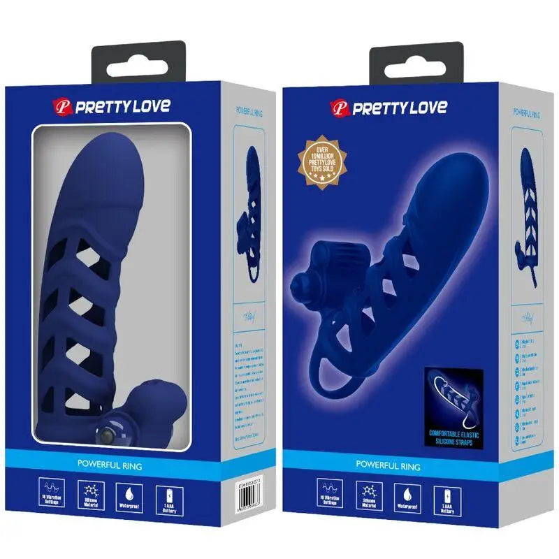 PRETTY LOVE - ALTAF ANEL VIBRADOR COM BAINHA DE SILICONE AZUL - Sexshoptuga 