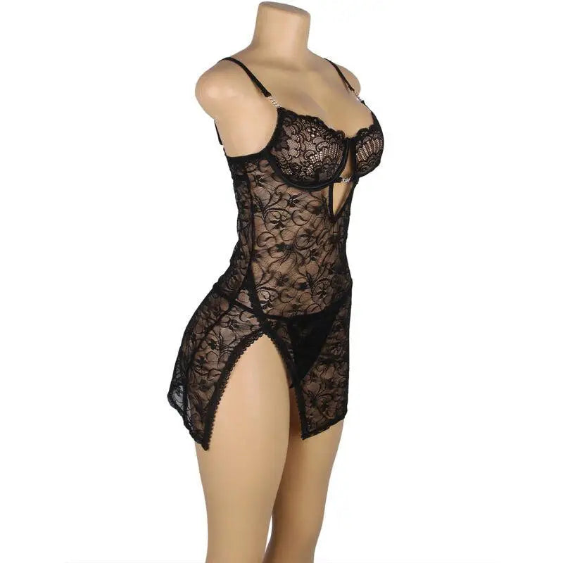 SUBBLIME - 954185 BABYDOLL DE RENDA COM ALÇAS AJUSTÁVEIS PRETO S/M - Sexshoptuga 