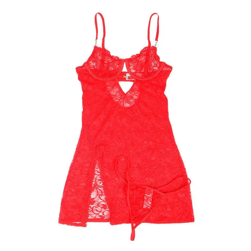 SUBBLIME - 954208 BABYDOLL DE RENDA COM ALÇAS AJUSTÁVEIS VERMELHO S/M - Sexshoptuga 