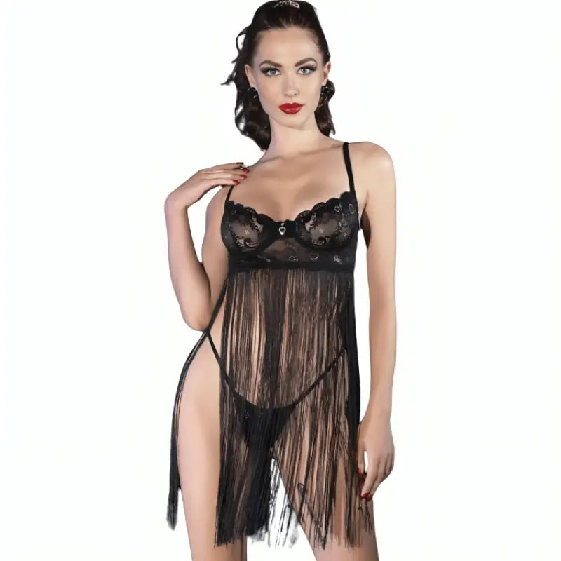 CHILIROSE - CR 4496 BABYDOLL PRETO S/M - Sexshoptuga 