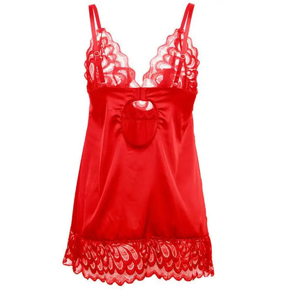 SUBBLIME - BABYDOLL DE CETIM COM RENDA VERMELHA S/M - Sexshoptuga 