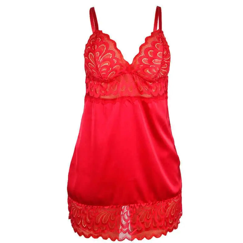 SUBBLIME - BABYDOLL DE CETIM COM RENDA VERMELHA S/M - Sexshoptuga 