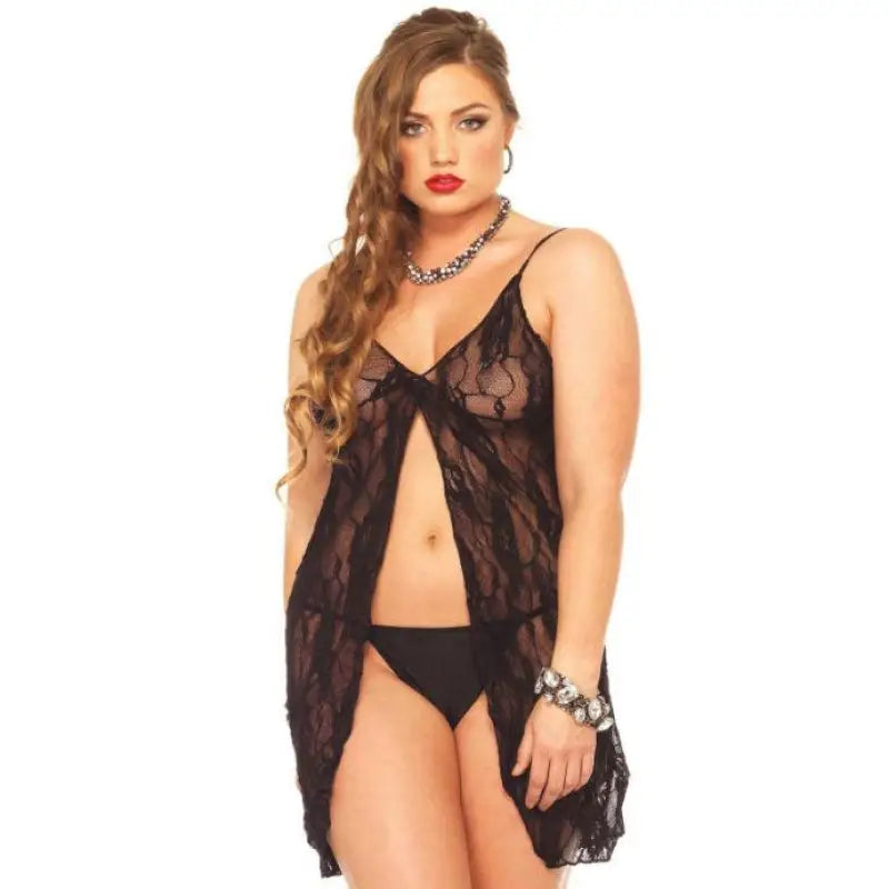 LEG AVENUE - BABYDOLLS - RENDA ROSA COM GSTRING PLUS SIZE - Sexshoptuga 