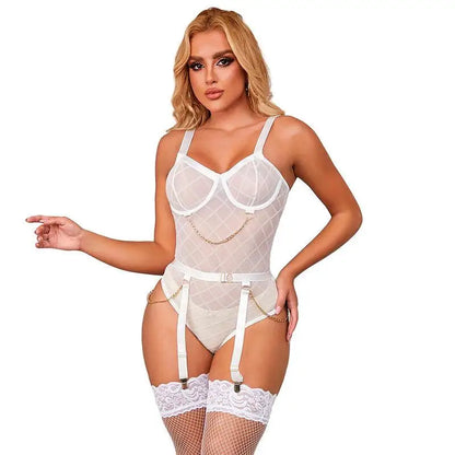 SUBBLIME - 954291 BODY COM CORRENTES + CINTO-LIGA BRANCO L/XL - Sexshoptuga 