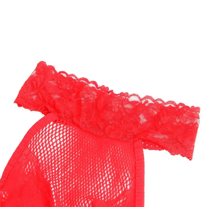 SUBBLIME - 952372 BODYSTOCKING SEM FUNDO DE REDE E RENDA COM GOLA ALTA VERMELHO TAMANHO ÚNICO - Sexshoptuga 