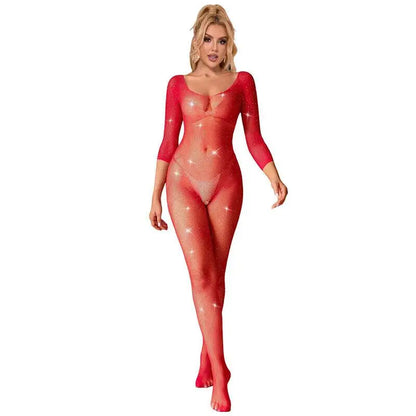 SUBBLIME - 952419 BODYSTOCKING DE REDE COM DIAMANTES MANGA COMPRIDA VERMELHO TAMANHO ÚNICO - Sexshoptuga 