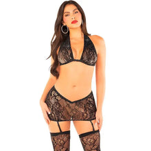 LEG AVENUE - BRA TOP + SAIA + MEIAS COM DIAMANTES PRETO TAMANHO ÚNICO - Sexshoptuga  Sexshoptuga 