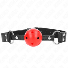 KINK - BOLA RESPIRÁVEL MORDAÇA DE 4 CM COM REBITE DUPLO COURO 62,5 x 2,5 CM AJUSTÁVEL 42-58 CM - Sexshoptuga  Sexshoptuga 