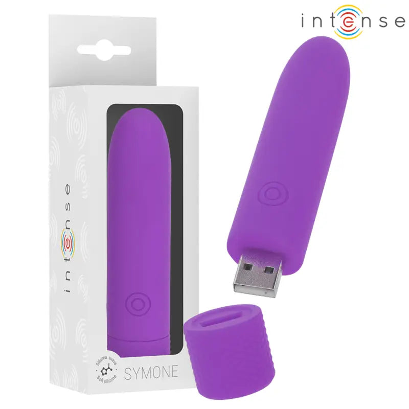 INTENSE - SYMONE USB RECARREGÁVEL VIBRATÓRIA BULLET 8 VIBRAÇÕES ROXO 10 X 2,2 CM - Sexshoptuga 