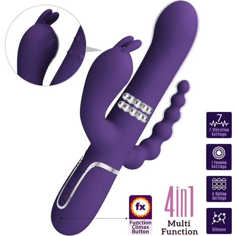 PRETTY LOVE - CAMMY TRIPLO VIBRADOR MULTIFUNÇÃO 4 EM 1 ROXO - Sexshoptuga 