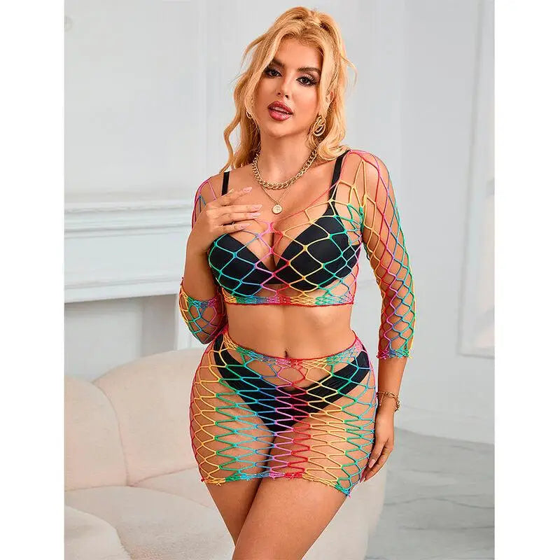 SUBBLIME - 952440 2 PEAS FISHNET CONJUNTO MANGA COMPRIDA ARCO-ÍRIS TAMANHO ÚNICO - Sexshoptuga 