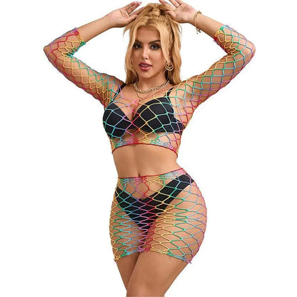 SUBBLIME - 952440 2 PEAS FISHNET CONJUNTO MANGA COMPRIDA ARCO-ÍRIS TAMANHO ÚNICO - Sexshoptuga 