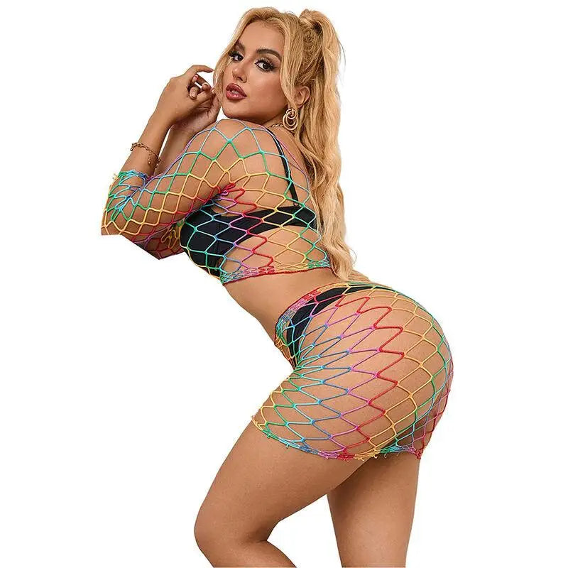 SUBBLIME - 952440 2 PEAS FISHNET CONJUNTO MANGA COMPRIDA ARCO-ÍRIS TAMANHO ÚNICO - Sexshoptuga 