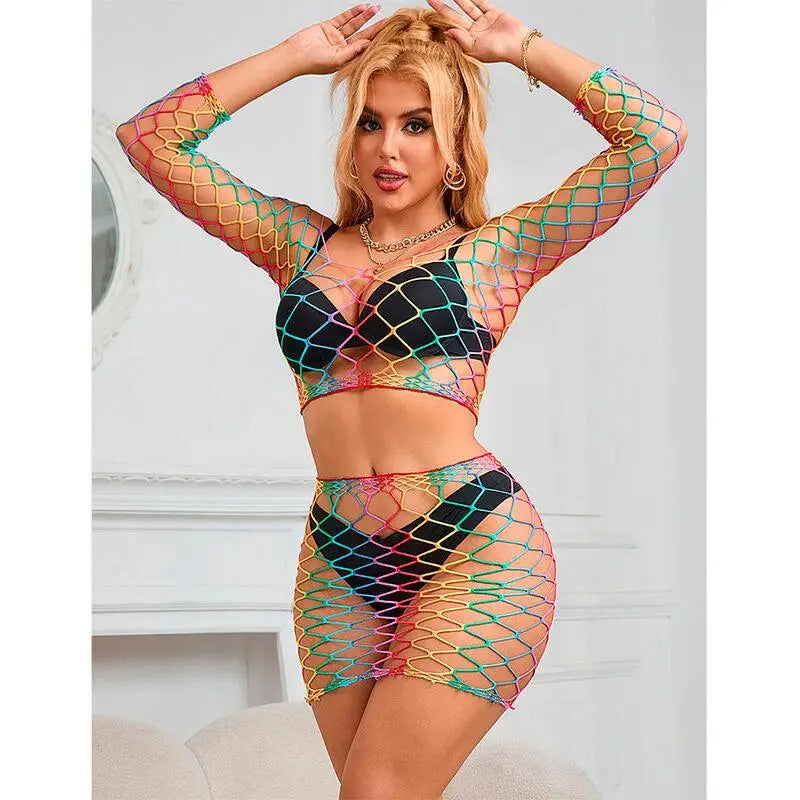 SUBBLIME - 952440 2 PEAS FISHNET CONJUNTO MANGA COMPRIDA ARCO-ÍRIS TAMANHO ÚNICO - Sexshoptuga 