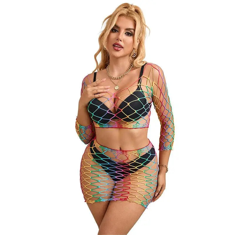 SUBBLIME - 952440 2 PEAS FISHNET CONJUNTO MANGA COMPRIDA ARCO-ÍRIS TAMANHO ÚNICO - Sexshoptuga 