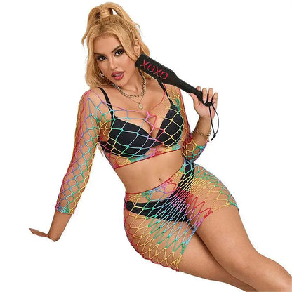 SUBBLIME - 952440 2 PEAS FISHNET CONJUNTO MANGA COMPRIDA ARCO-ÍRIS TAMANHO ÚNICO - Sexshoptuga 