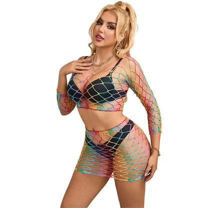 SUBBLIME - 952440 2 PEAS FISHNET CONJUNTO MANGA COMPRIDA ARCO-ÍRIS TAMANHO ÚNICO - Sexshoptuga 