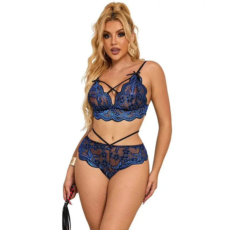 SUBBLIME - 954062 SUTIÃ + CALCINHA RENDA AZUL S/M - Sexshoptuga 