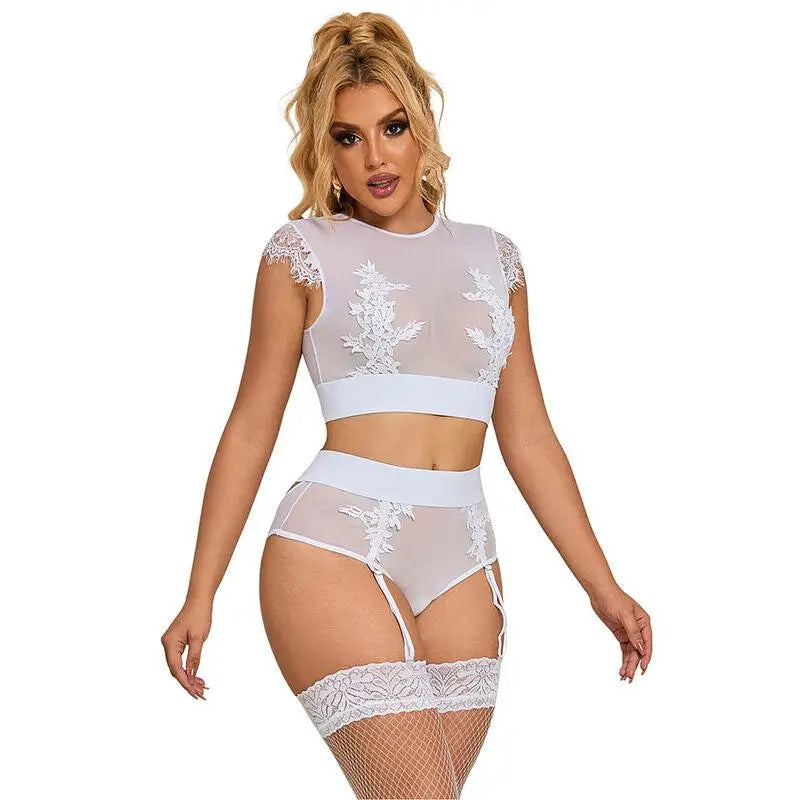 SUBBLIME - 954031 SUTIÃ + CALCINHA COM CINTO-LIGA BRANCO S/M - Sexshoptuga 