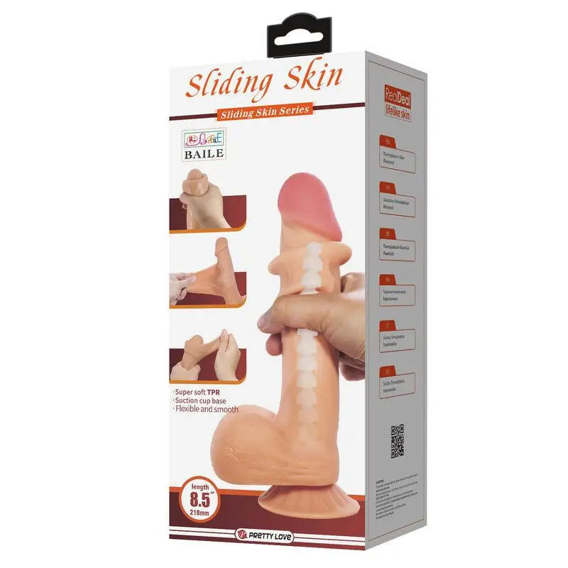 PRETTY LOVE - SÉRIE SLIDING SKIN DILDO REALÍSTICO COM VENTOSA DESLIZANTE PELE 21,8 CM - Sexshoptuga 