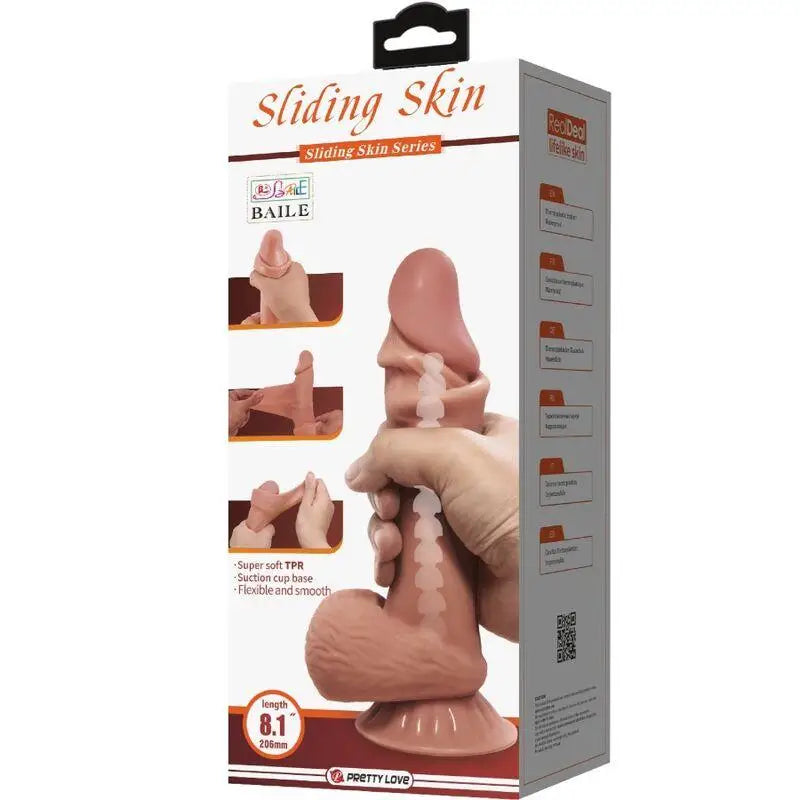 PRETTY LOVE - SÉRIE SLIDING SKIN DILDO REALÍSTICO COM VENTOSA DESLIZANTE PELE MARROM 19,4 CM - Sexshoptuga 