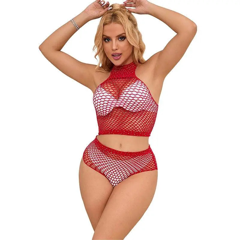 SUBBLIME - 952402 FISHNET SET COM DIAMANTES ROSA TAMANHO ÚNICO - Sexshoptuga 