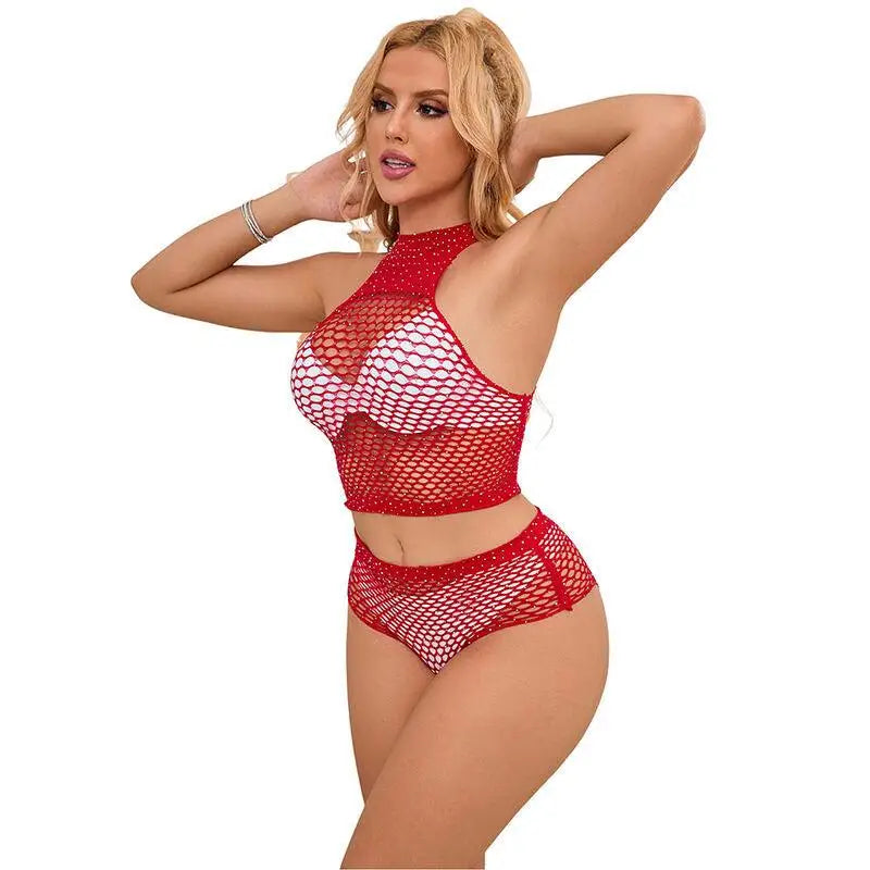 SUBBLIME - 952402 FISHNET SET COM DIAMANTES ROSA TAMANHO ÚNICO - Sexshoptuga 