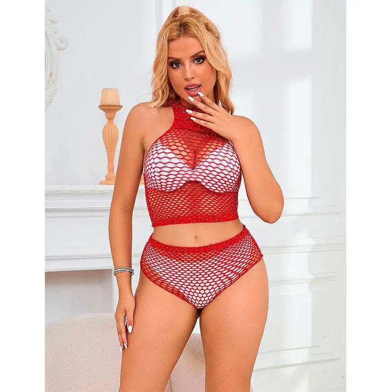 SUBBLIME - 952402 FISHNET SET COM DIAMANTES ROSA TAMANHO ÚNICO - Sexshoptuga 