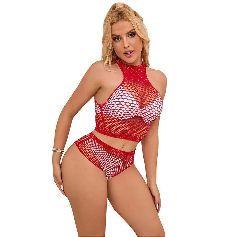 SUBBLIME - 952402 FISHNET SET COM DIAMANTES ROSA TAMANHO ÚNICO - Sexshoptuga 