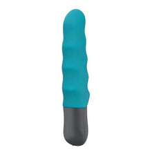 Vibrador com nervuras em azul-petróleo e cinzento. Sexshoptuga 