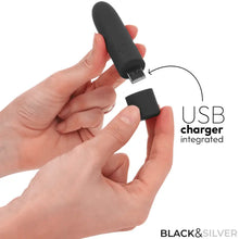 BLACK & SILVER - GERI USB RECARREGÁVEL VIBRATÓRIA BULLET 8 VIBRAÇÕES PRETO 10 X 2,2 CM - Sexshoptuga  Sexshoptuga 