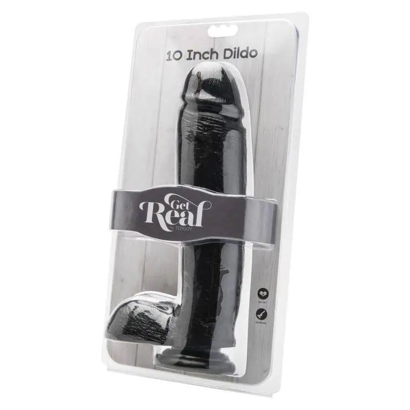 GET REAL - DILDO 25,5 CM COM BOLAS PRETO - Sexshoptuga 