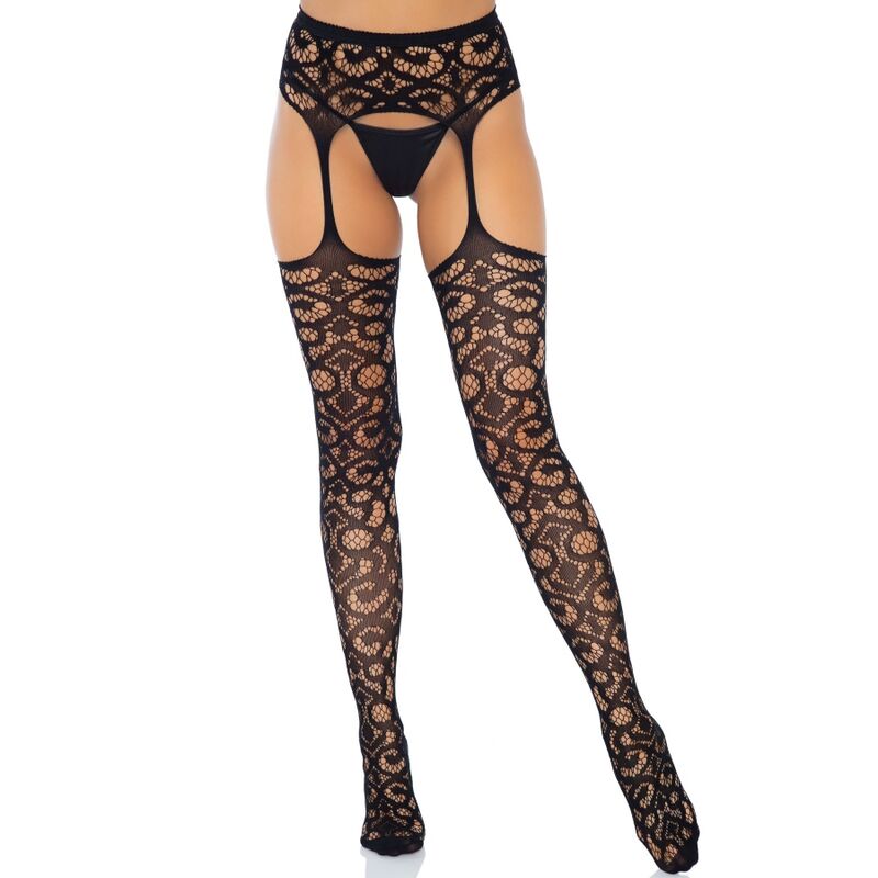 LEG AVENUE - SCROLL LACE GARTER BELT MEIAS TAMANHO ÚNICO - Sexshoptuga 