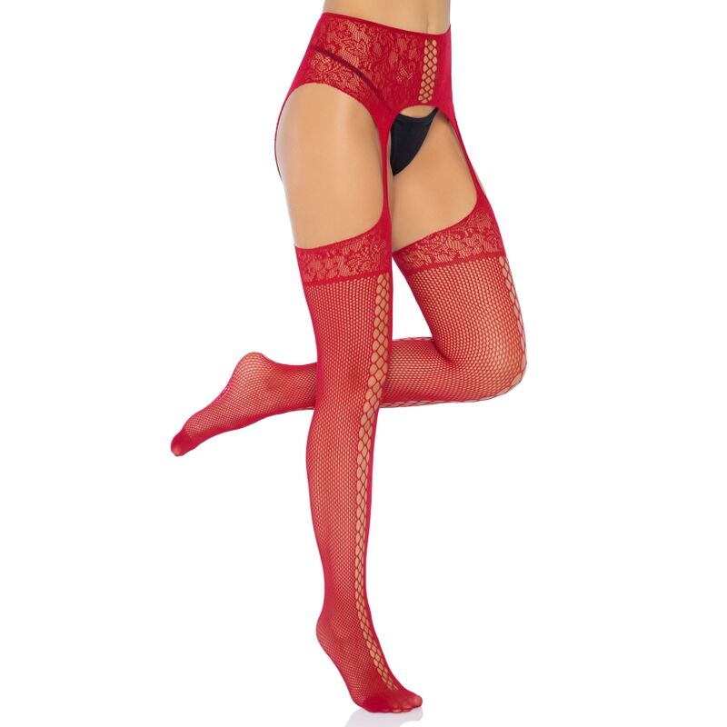 LEG AVENUE - MEDIAS DE ENCAJES CON LIGUERO BURDEOS TALLA UNICA - Sexshoptuga  Sexshoptuga 