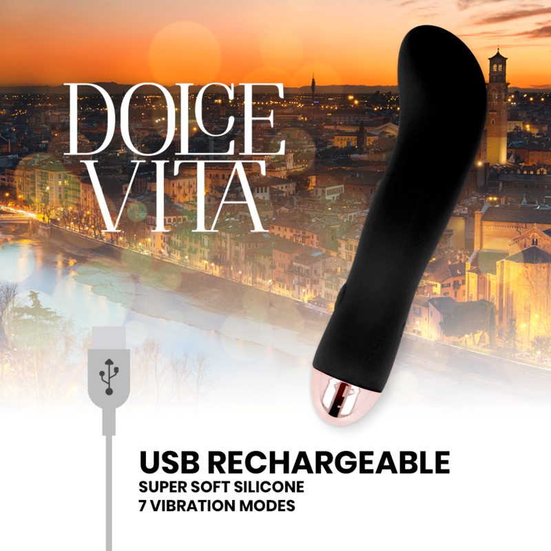 DOLCE VITA - VIBRADOR RECARREGÁVEL DOIS PRETO 7 VELOCIDADE - Sexshoptuga  Sexshoptuga 