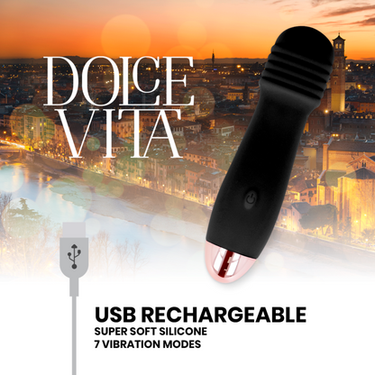 DOLCE VITA - VIBRADOR RECARREGÁVEL TRÊS PRETO 7 VELOCIDADE - Sexshoptuga 