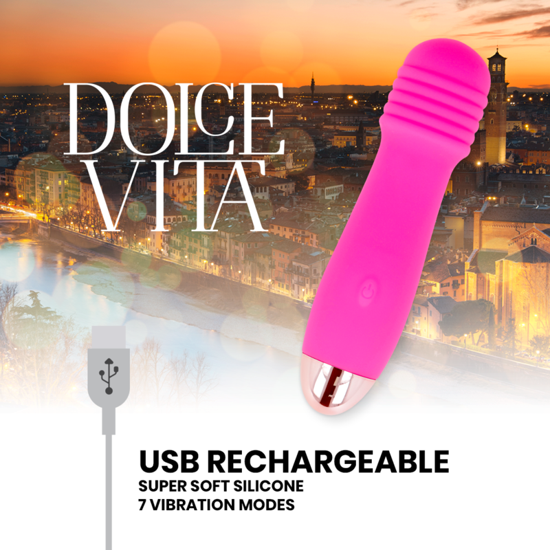 DOLCE VITA - VIBRADOR RECARREGÁVEL DE TRÊS VELOCIDADES PINK 7 - Sexshoptuga  Sexshoptuga 