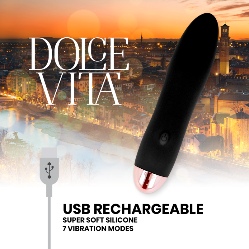 DOLCE VITA - VIBRADOR RECARREGÁVEL QUATRO PRETO 7 VELOCIDADES - Sexshoptuga 