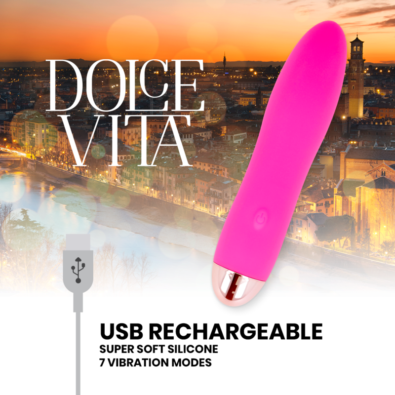 DOLCE VITA - VIBRADOR RECARREGÁVEL QUATRO PINK 7 VELOCIDADES - Sexshoptuga 