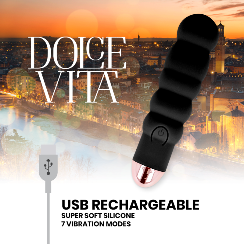 DOLCE VITA - VIBRADOR RECARREGÁVEL SEIS PRETO 7 VELOCIDADES - Sexshoptuga  Sexshoptuga 