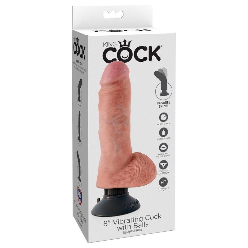 KING COCK - DILDO VIBRANTE COM TESTÍCULOS 20.3 CM NATURAL - Sexshoptuga 