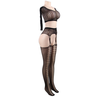 QUEEN LINGERIE - BODYSTOCKING TOP MANGA COMPRIDA S/L - Sexshoptuga 