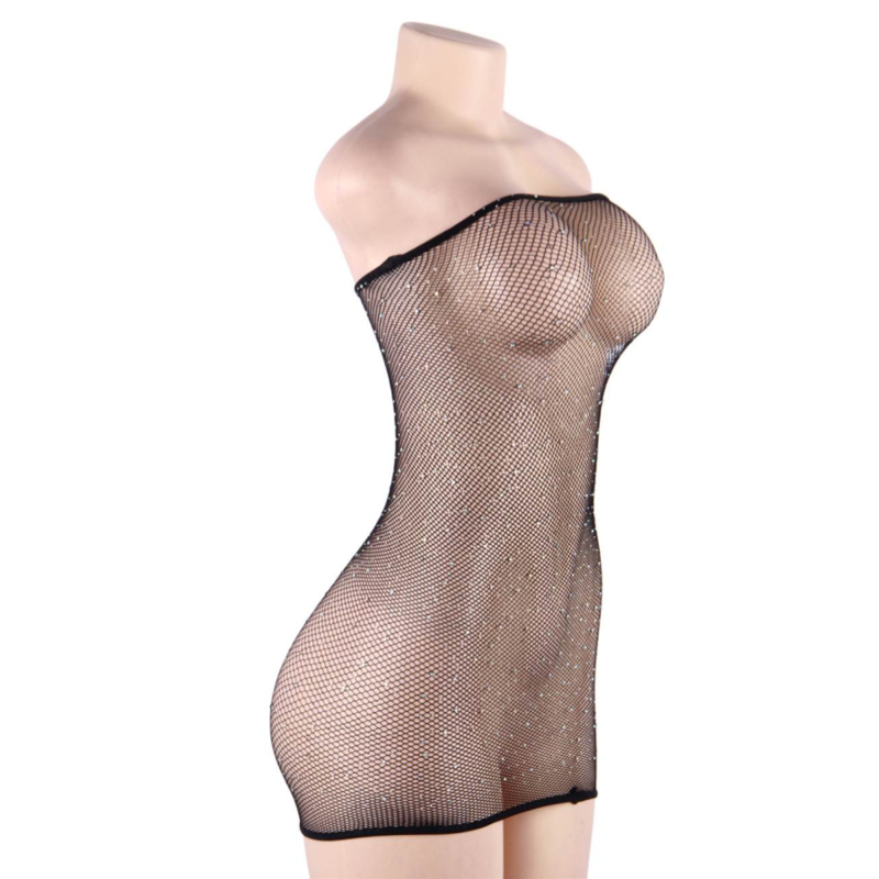 QUEEN LINGERIE - VESTIDO CORPO REDE COM DIAMANTES S/L - Sexshoptuga  Sexshoptuga 