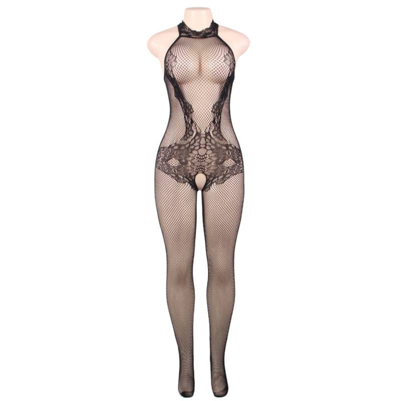 QUEEN LINGERIE - BODYSTOCKING COM ABERTURA E RENDA FLORAL S/L - Sexshoptuga 