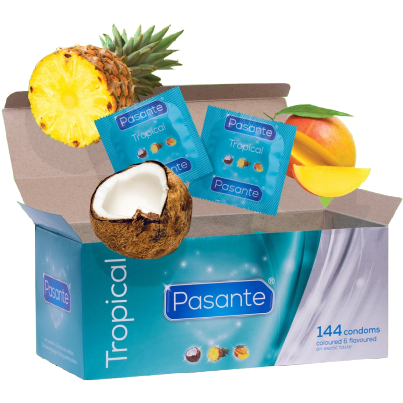 PASANTE - DE PRESERVATIVOS SABORES TROPICAIS 144 UNIDADES - Sexshoptuga  Sexshoptuga 