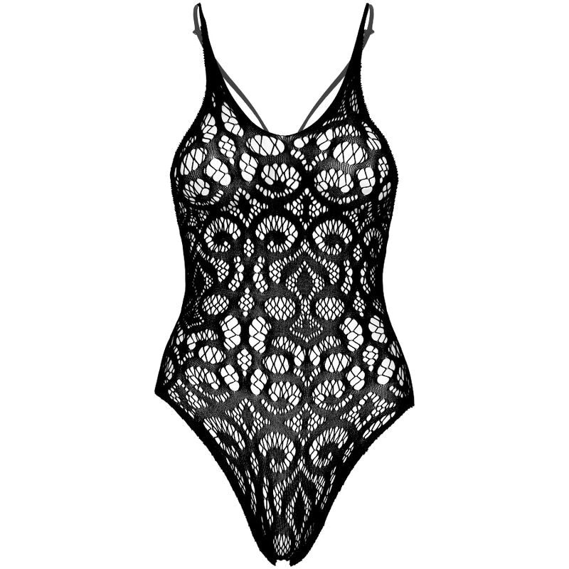 LEG AVENUE - SEAMLESS SCROLL LACE TEDDY - PRETO - Sexshoptuga 