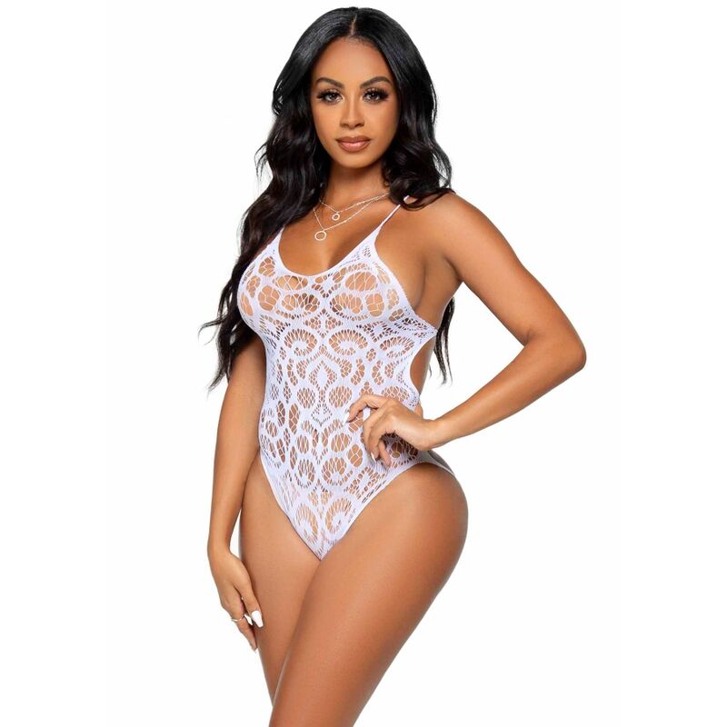 LEG AVENUE - SEAMLESS SCROLL LACE TEDDY - BRANCO - Sexshoptuga  Sexshoptuga 