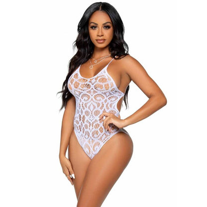 LEG AVENUE - SEAMLESS SCROLL LACE TEDDY - BRANCO - Sexshoptuga 